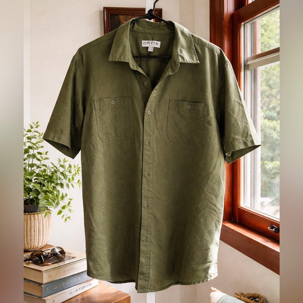Orvis Olive Green Short Sleeve Button-Up Shirt | Classic Outdoor Style